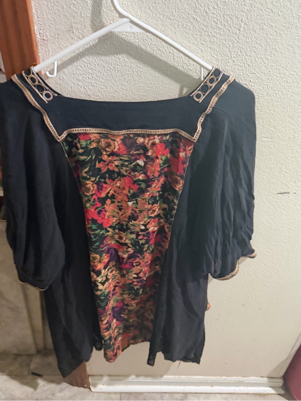 Floral Panel Black Women's Top